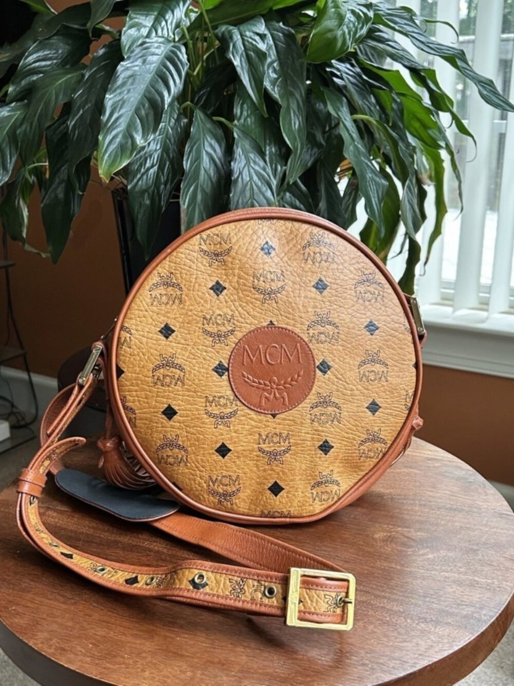 MCM Visetos Circle Shoulder Bag, Cognac Tan RARE